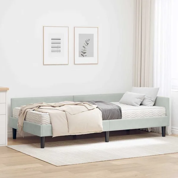Cadre de lit d'angle avec matelas 2 pcs Gris clair Velours