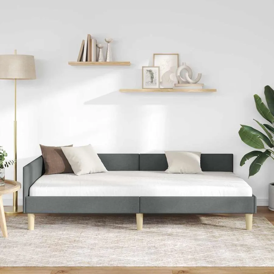 Cadre de lit d'angle Gris foncé 80 x 200 cm tissu - 3