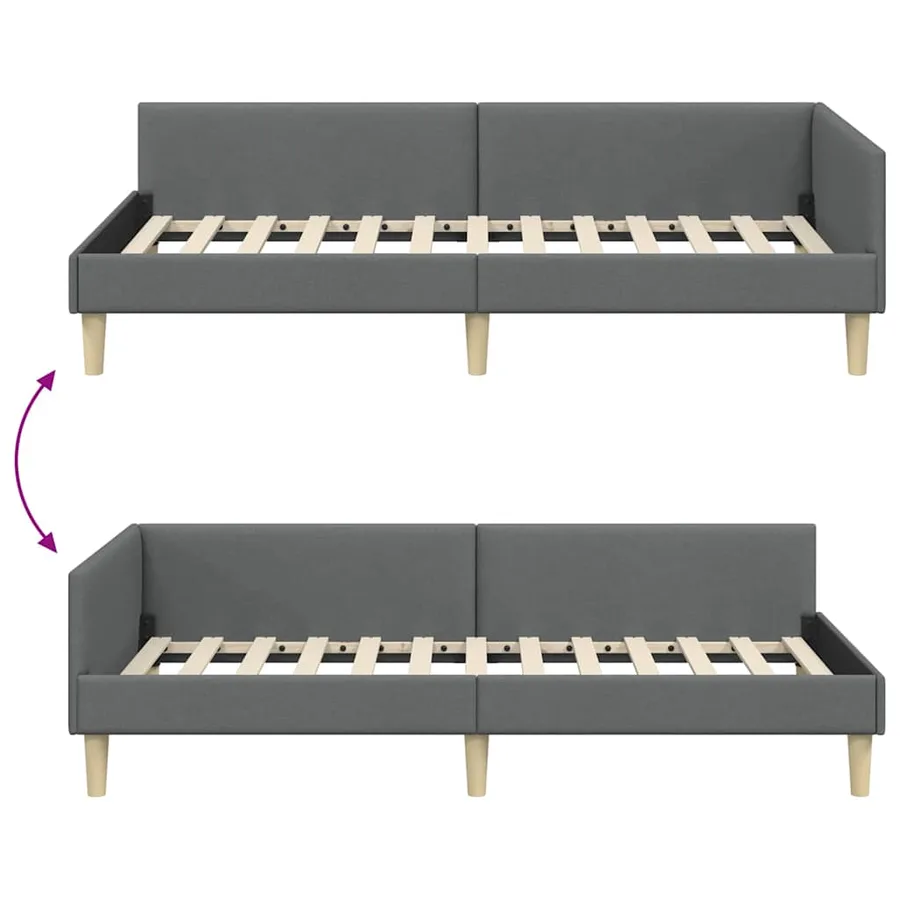 Cadre de lit d'angle Gris foncé 80 x 200 cm tissu - 9