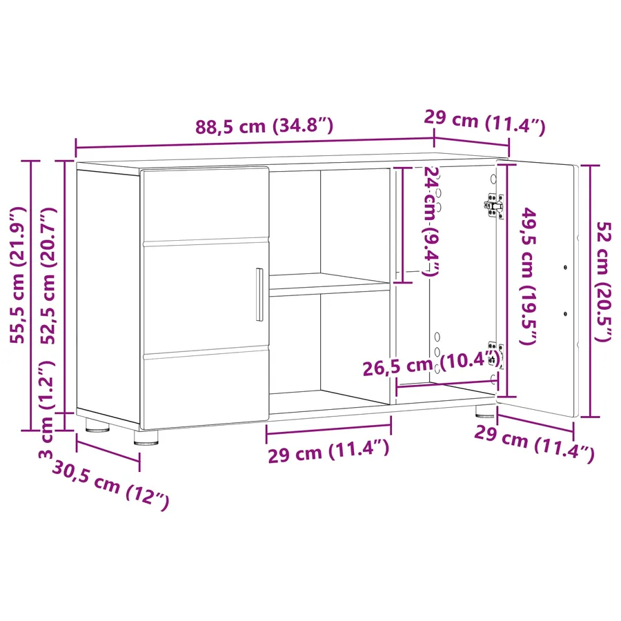 Buffet avec étagère FLORIN Chêne Sonoma 88,5 x 30,5 x 55,5 cm - 13