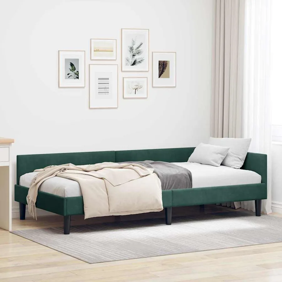 Cadre de lit d'angle Vert foncé 90 cm x 200 cm Velours