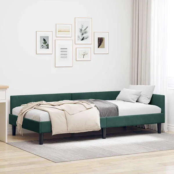 Cadre de lit d'angle Vert foncé 90 cm x 200 cm Velours
