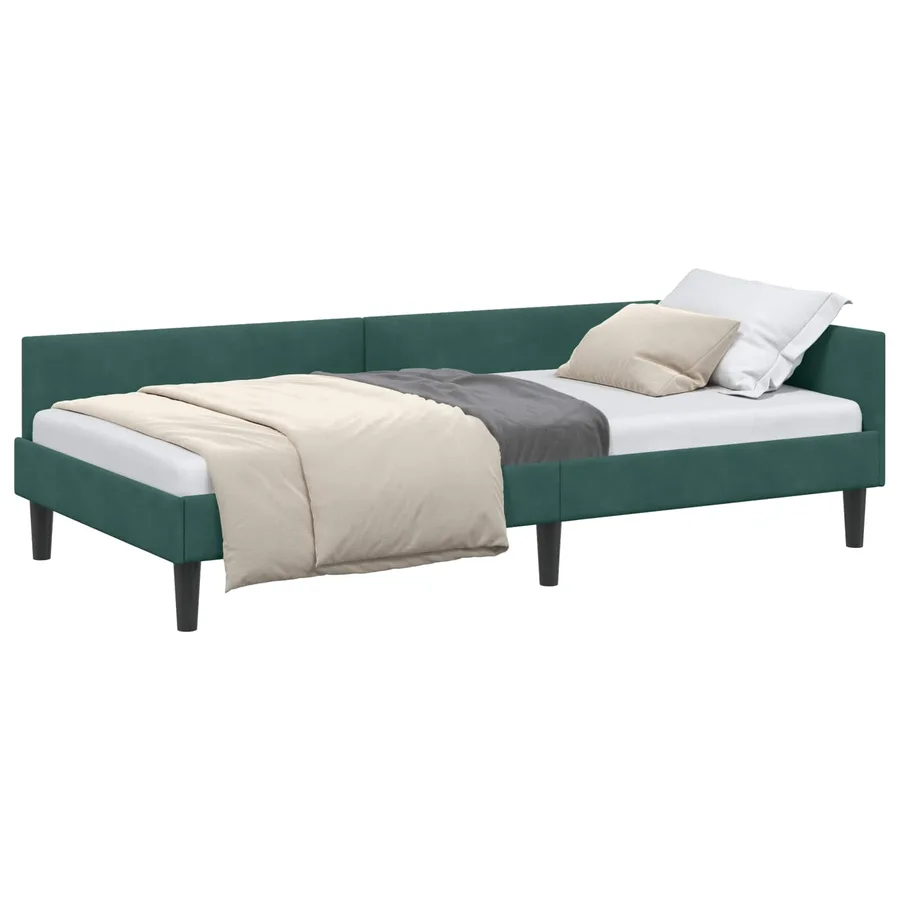 Cadre de lit d'angle Vert foncé 90 cm x 200 cm Velours - 2
