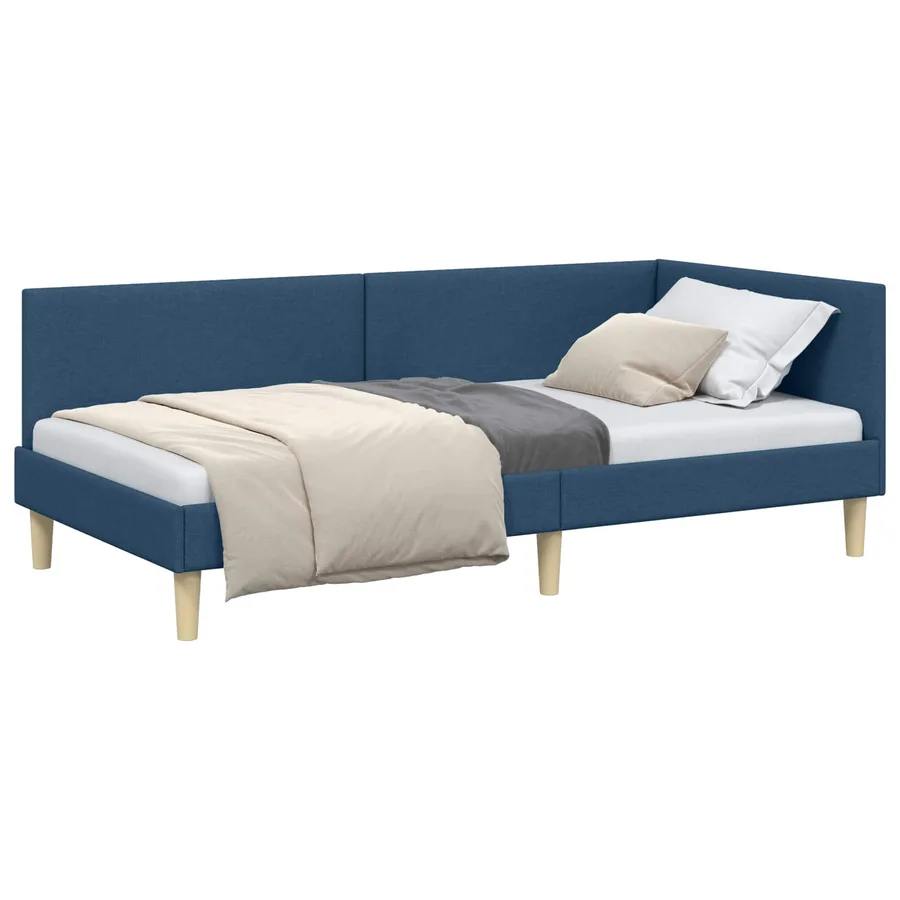 Cadre de lit d'angle Bleu 100 cm x 200 cm Tissu et Contreplaqué - 2