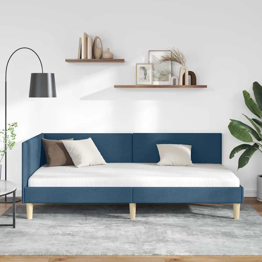 Cadre de lit d'angle Bleu 100 cm x 200 cm Tissu et Contreplaqué - 3
