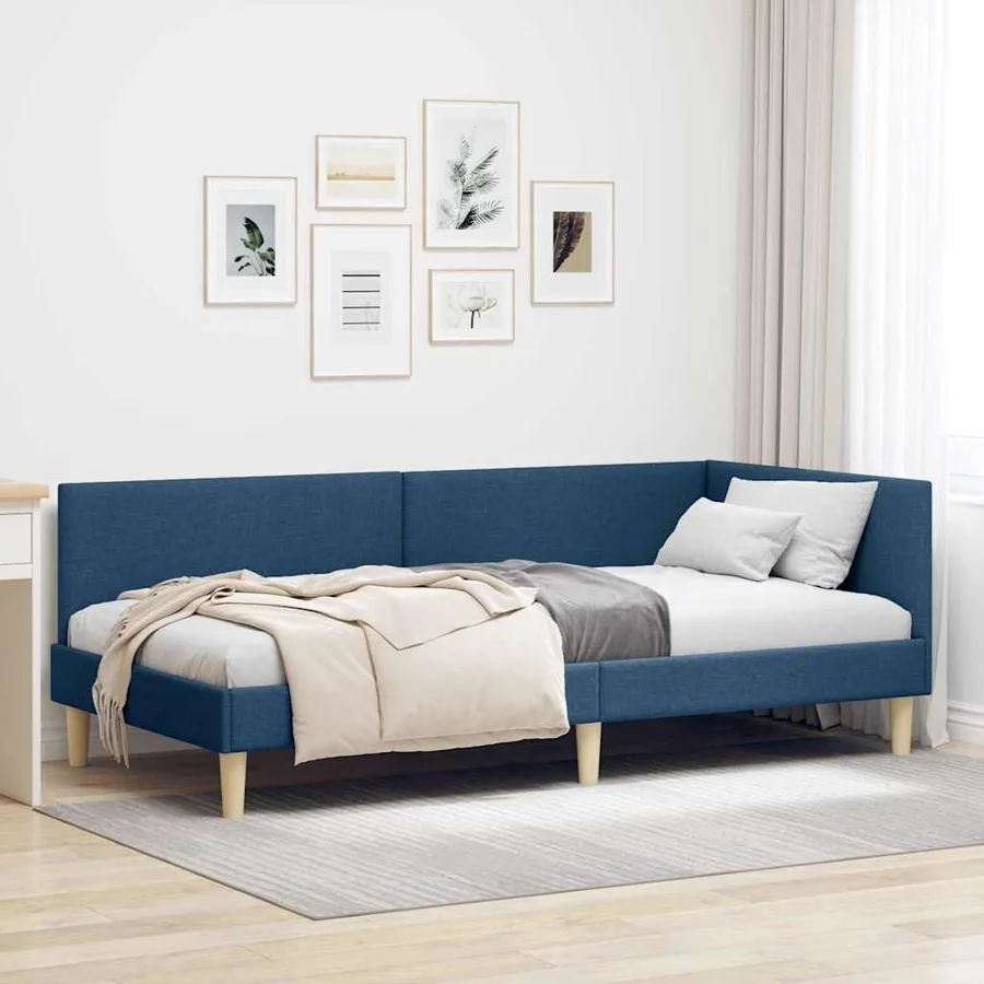 Cadre de lit d'angle Bleu 80 cm x 200 cm Tissu et Contreplaqué