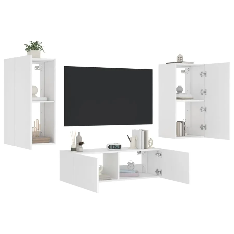 Meuble TV muraux 3 pcs avec lumières LED blanc - 5
