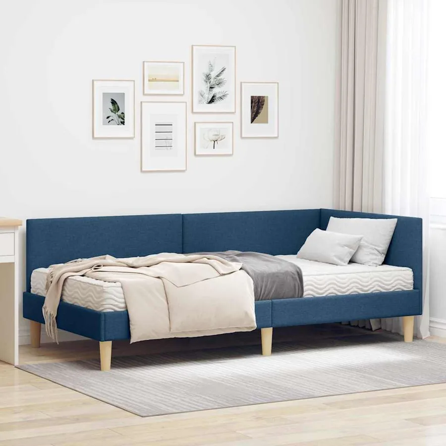 Cadre de lit d'angle avec matelas Autre 2 pcs Bleu tissu