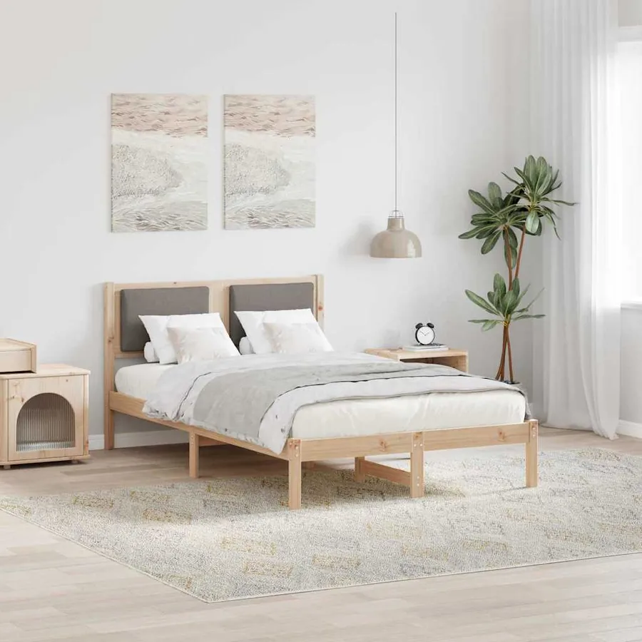 Cadre de lit avec tête de lit Taupe 120 x 190 cm Pin massif