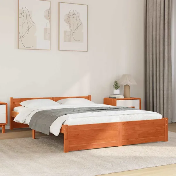 Cadre de lit Brun cire 205,5 x 155,5 x 51 cm Pin massif