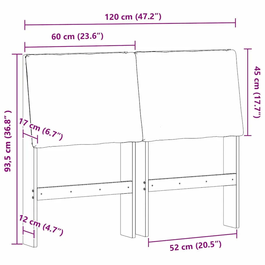 Tête de lit capitonnée Noir 120 cm Pin massif - 11