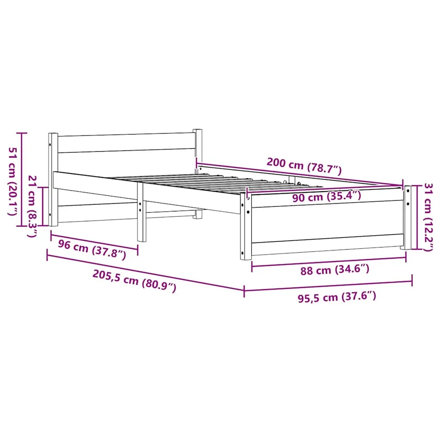 Cadre de lit Brun cire 205.5 x 95.5 x 51 cm Pin massif - 11
