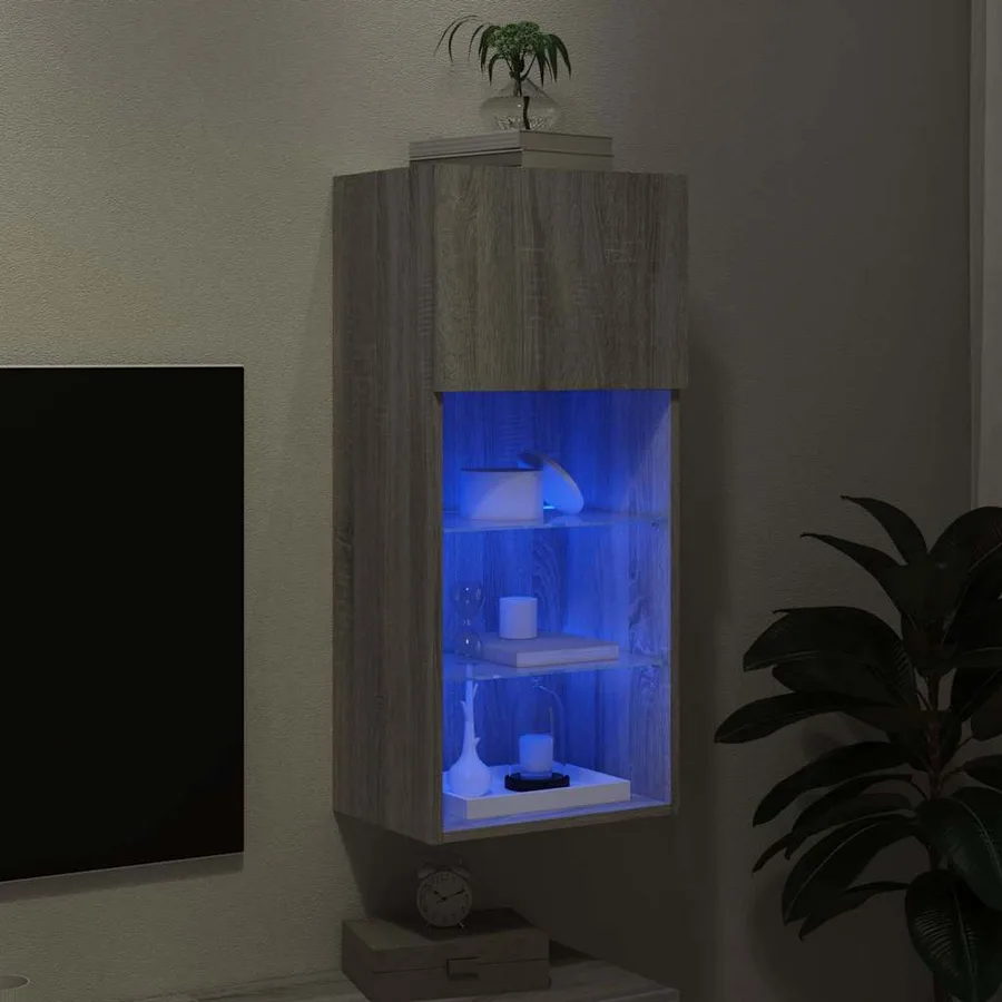 Meuble TV avec lumières LED sonoma gris 40,5x30x90 cm - 5