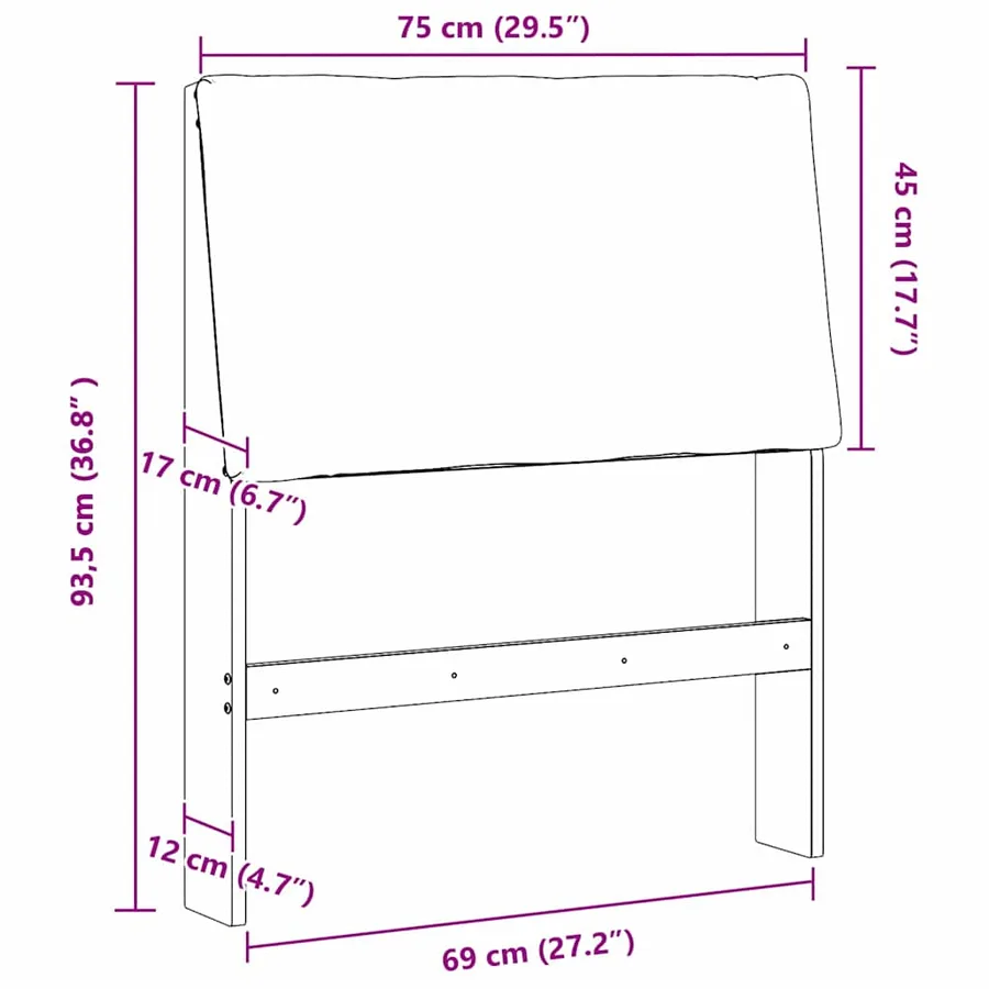 Tête de lit capitonnée Gris clair 75 cm Pin massif - 11