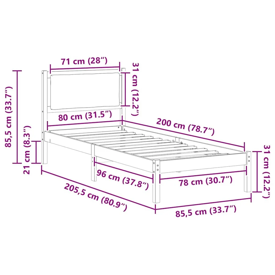 Cadre de lit avec tête de lit Gris clair 80 x 200 cm Pin massif - 11