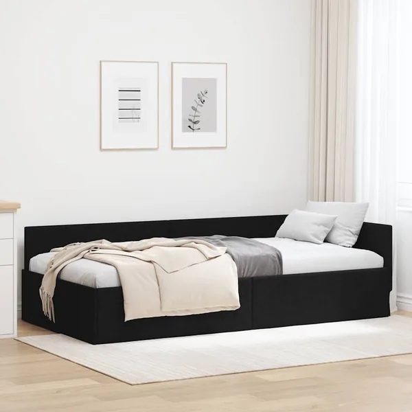 Cadre de lit d'angle Noir 100 cm x 200 cm tissu