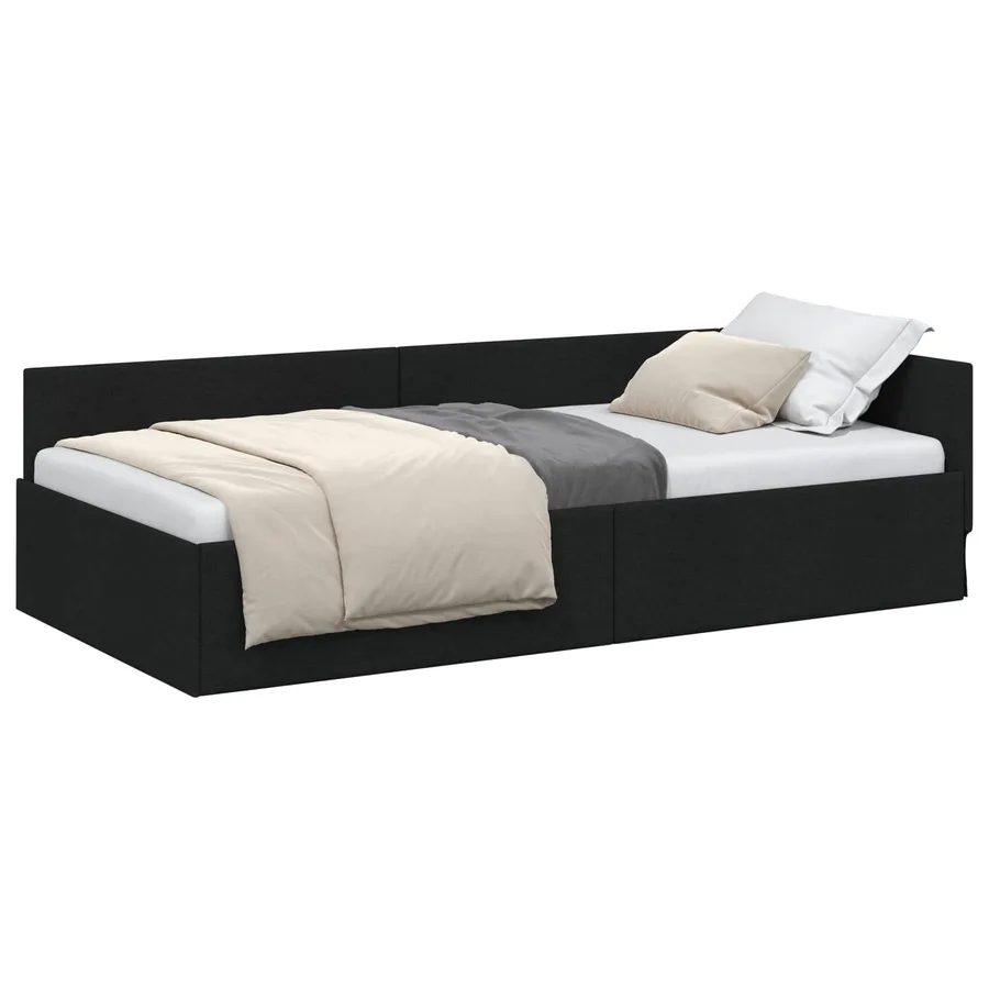 Cadre de lit d'angle Noir 100 cm x 200 cm tissu - 2