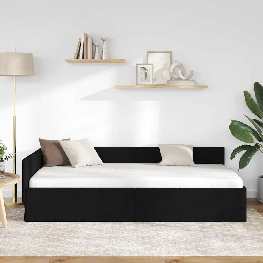 Cadre de lit d'angle Noir 100 cm x 200 cm tissu - 3