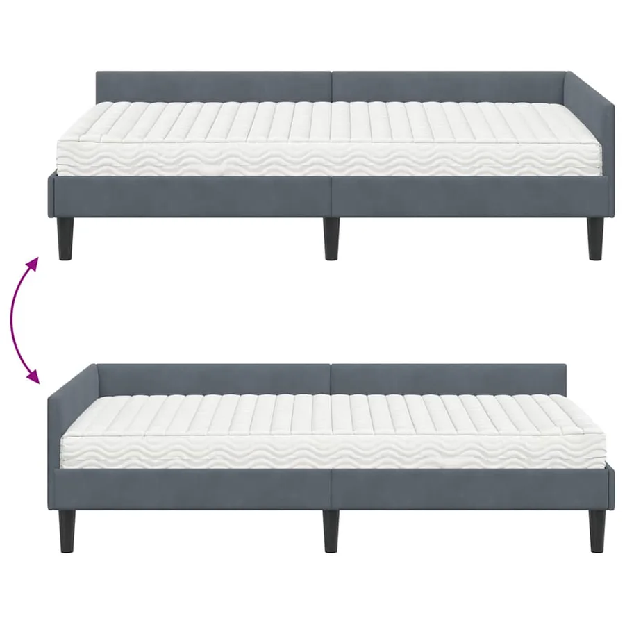 Cadre de lit d'angle avec matelas Autre 2 pcs Gris Velours - 12