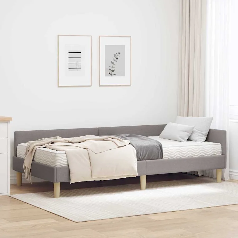 Cadre de lit d'angle avec matelas 2 pcs Taupe tissu