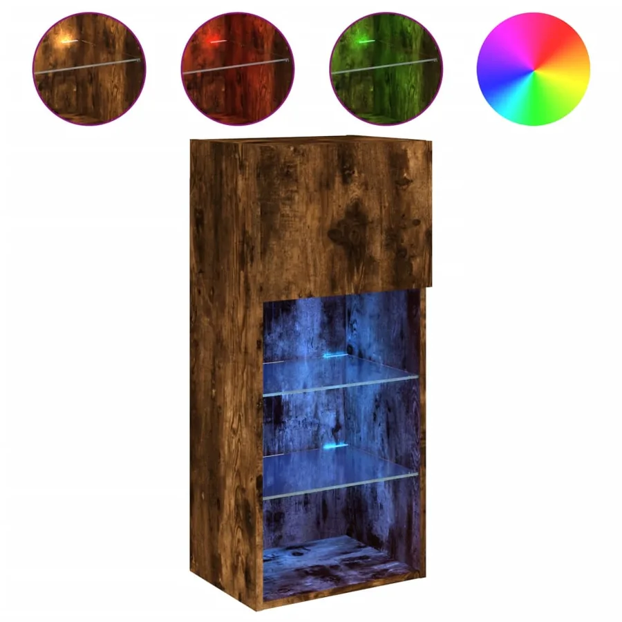 Meuble TV avec lumières LED chêne fumé 40,5x30x90 cm - 2