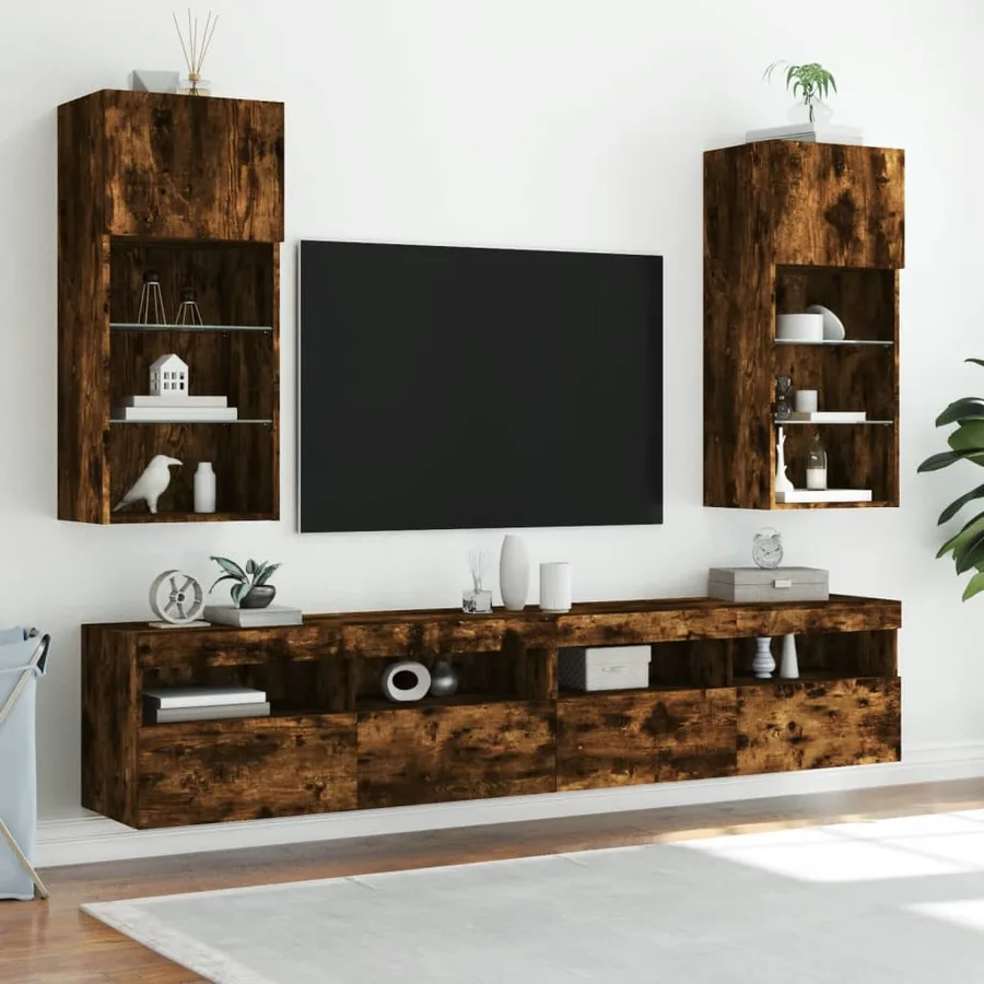 Meuble TV avec lumières LED chêne fumé 40,5x30x90 cm - 3