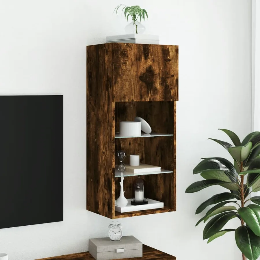 Meuble TV avec lumières LED chêne fumé 40,5x30x90 cm - 4