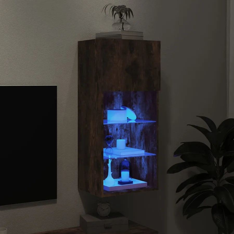 Meuble TV avec lumières LED chêne fumé 40,5x30x90 cm - 5