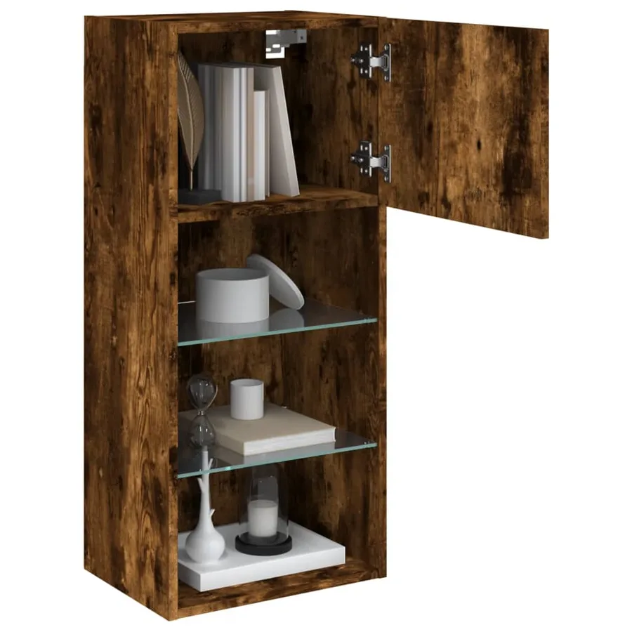 Meuble TV avec lumières LED chêne fumé 40,5x30x90 cm - 6