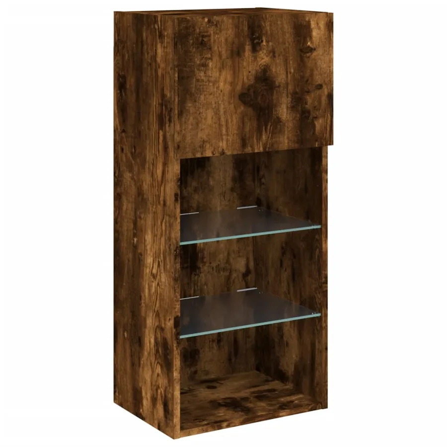 Meuble TV avec lumières LED chêne fumé 40,5x30x90 cm - 7