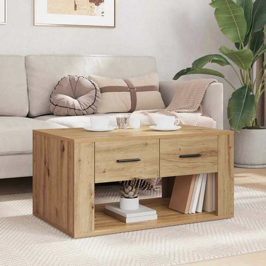 Table basse Chêne artisanal 80 x 50 x 40 cm Bois d'ingénierie - 4