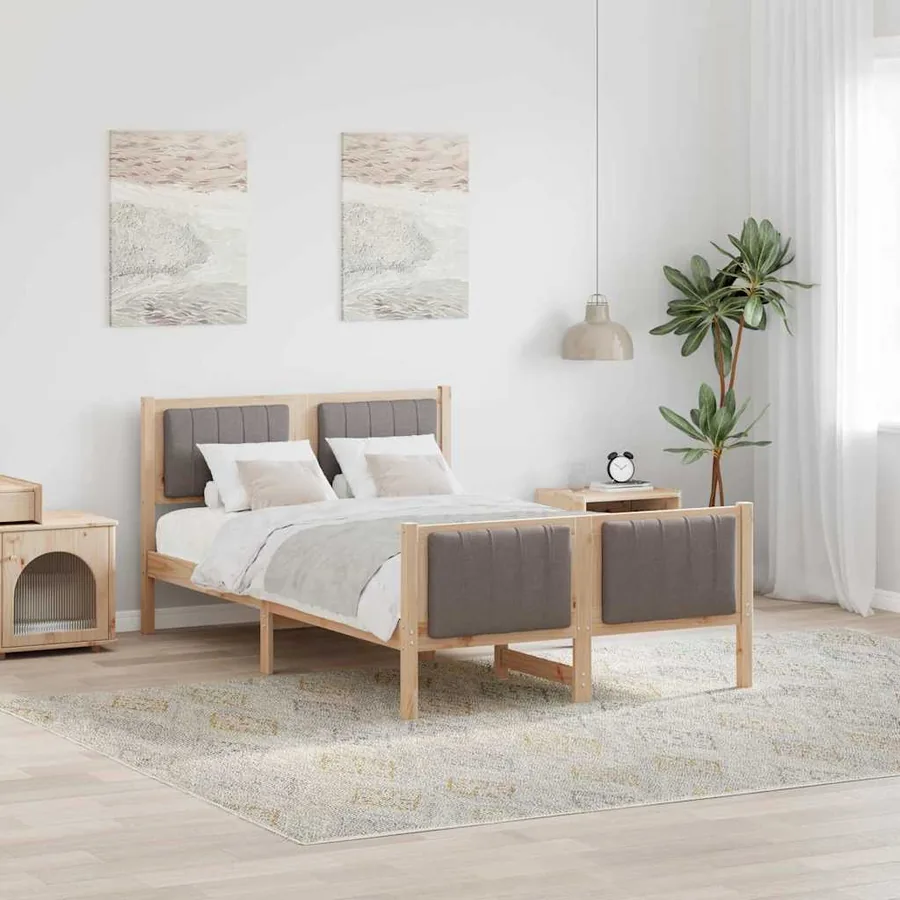 Cadre de lit Marron et taupe 120 x 190 cm Bois massif en pin