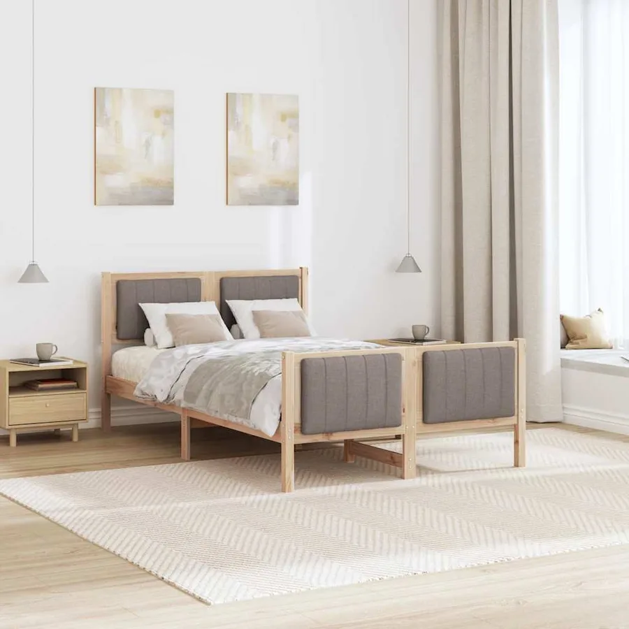 Cadre de lit Marron et taupe 120 x 190 cm Bois massif en pin - 4
