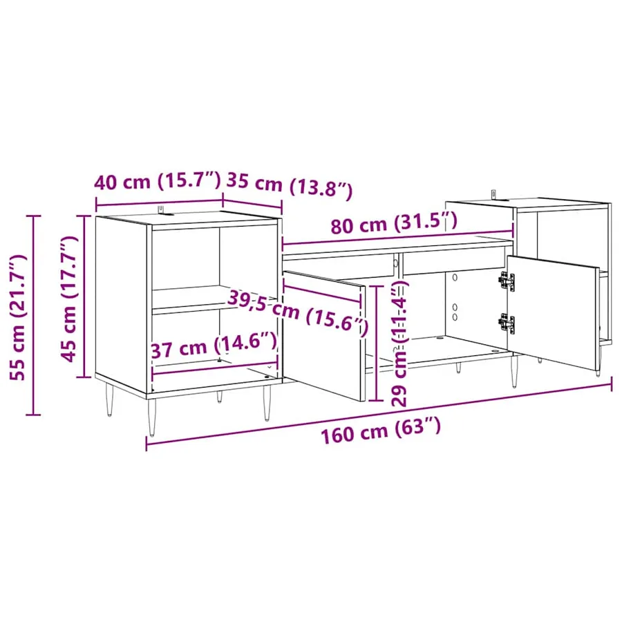 Meuble TV 160 x 35 x 55 cm Chêne artisanal Bois d'ingénierie - 12