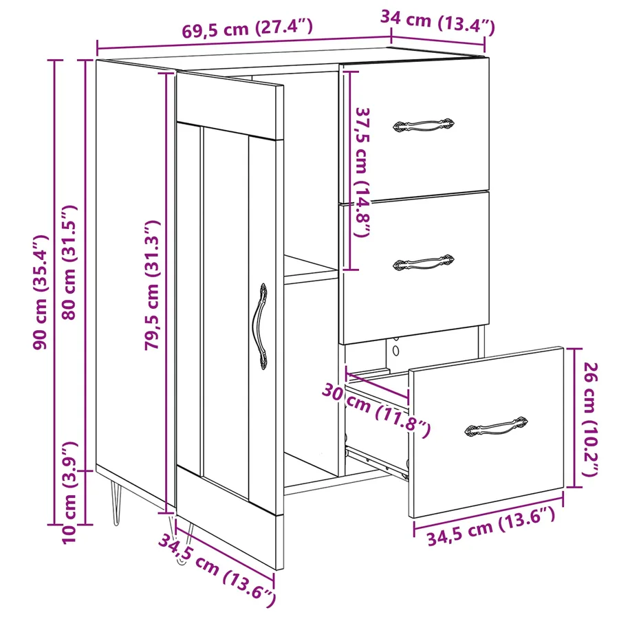 Buffet Chêne Noir 69,5 x 34 x 90 cm Bois d’ingénierie - 13