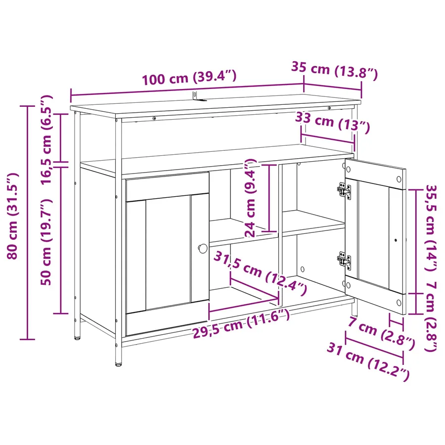 Buffet Chêne noir 100 x 35 x 80 cm Bois d'ingénierie - 14