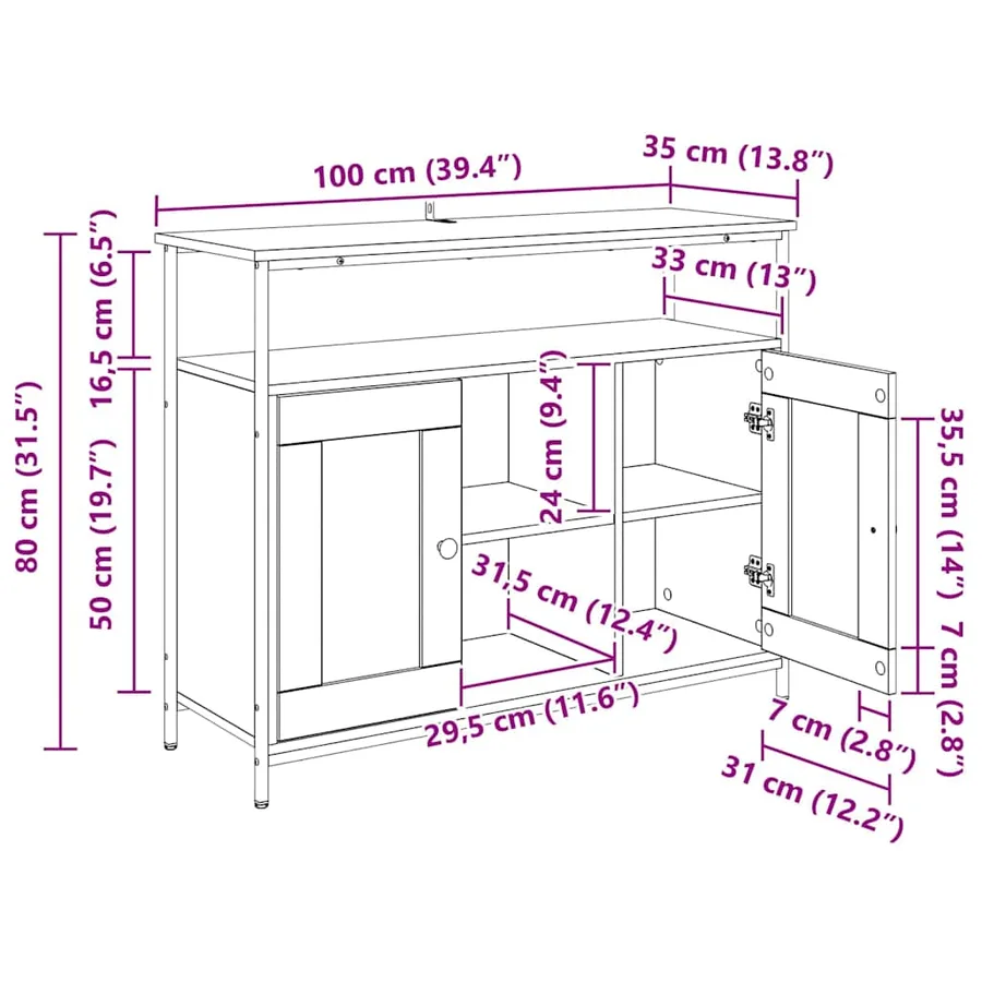 Buffet Chêne noir 100 x 35 x 80 cm Bois d'ingénierie - 15