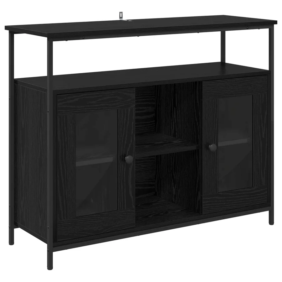 Buffet Chêne noir 100 x 35 x 80 cm Bois d'ingénierie - 2