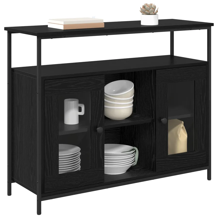 Buffet Chêne noir 100 x 35 x 80 cm Bois d'ingénierie - 3