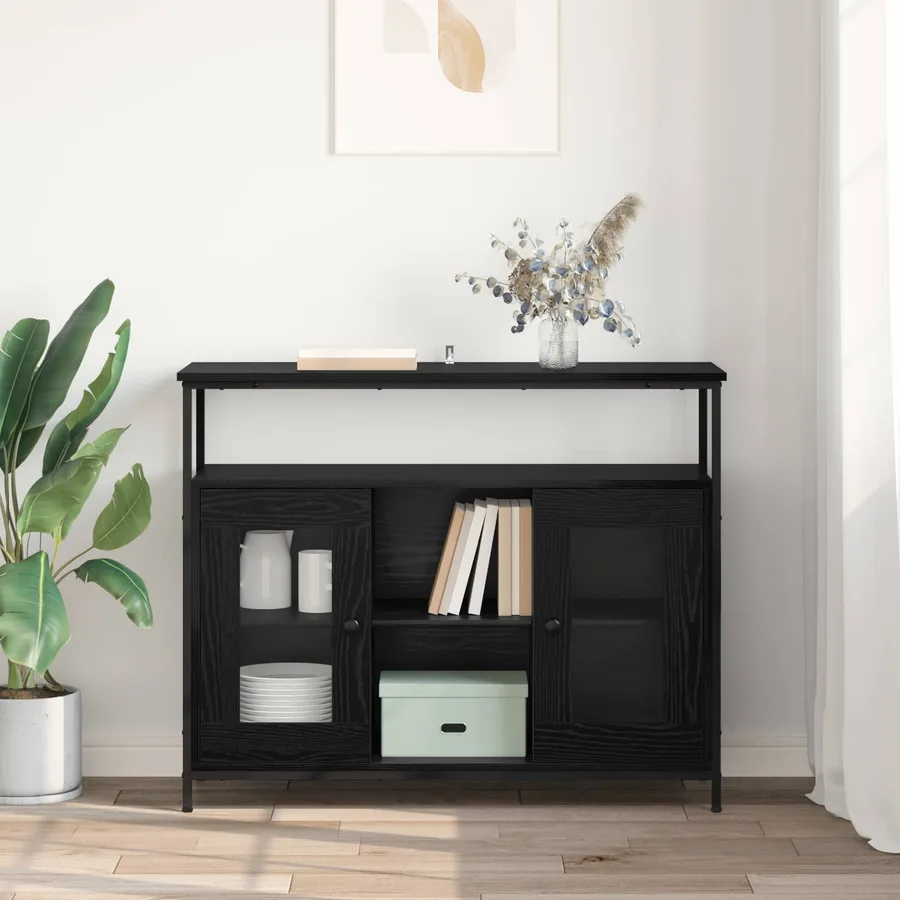 Buffet Chêne noir 100 x 35 x 80 cm Bois d'ingénierie - 4