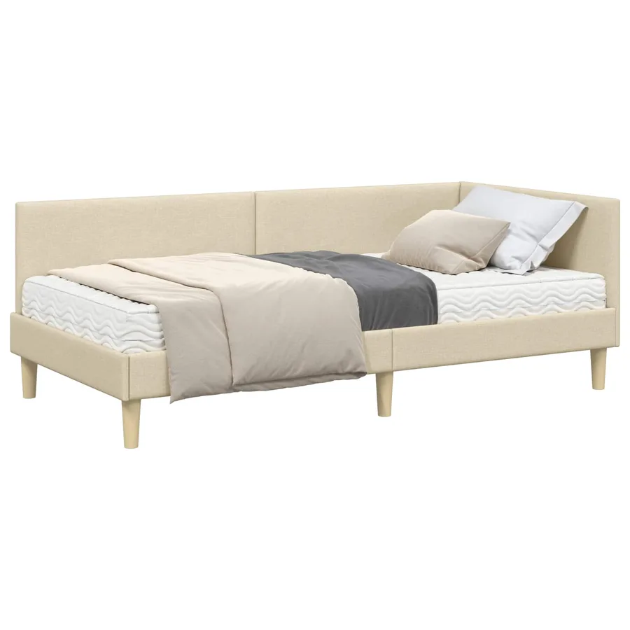Cadre de lit d'angle avec matelas Autre 2 pcs Crème tissu - 2