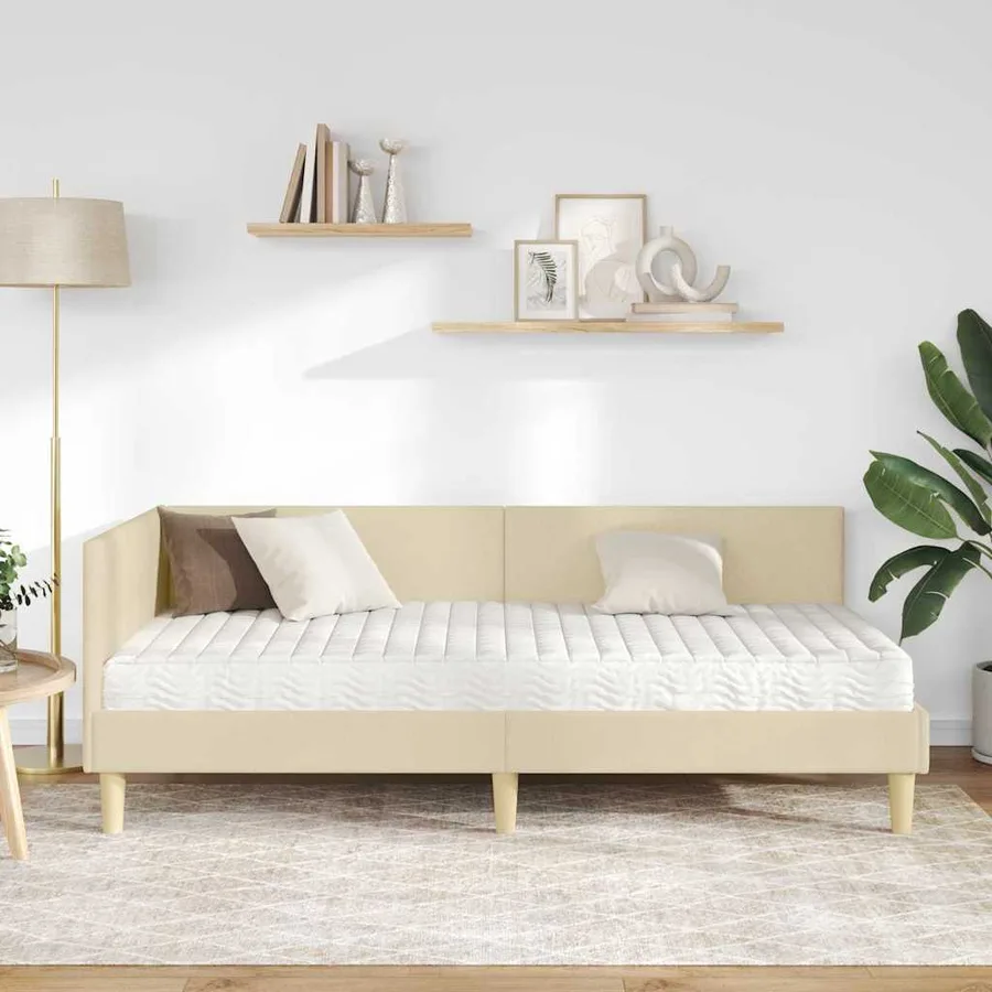 Cadre de lit d'angle avec matelas Autre 2 pcs Crème tissu - 3
