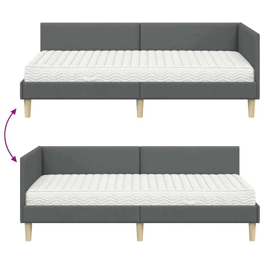 Cadre de lit d'angle avec matelas Autre 2 pcs Gris tissu - 12
