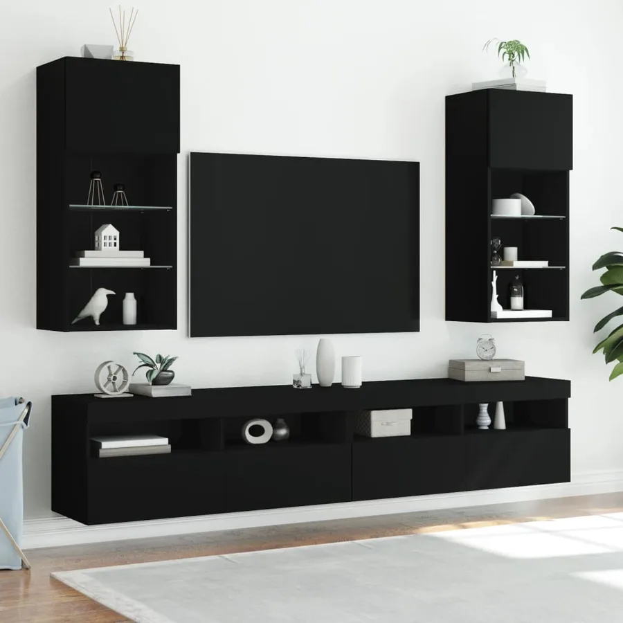 Meuble TV avec lumières LED noir 40,5x30x90 cm - 3