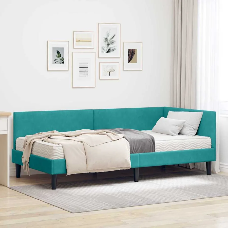 Cadre de lit d'angle avec matelas Autre 2 pcs Turquoise Velours