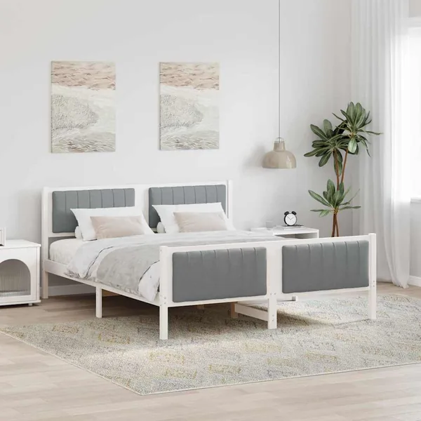 Cadre de lit avec tête de lit Blanc et gris clair 150 x 200 cm
