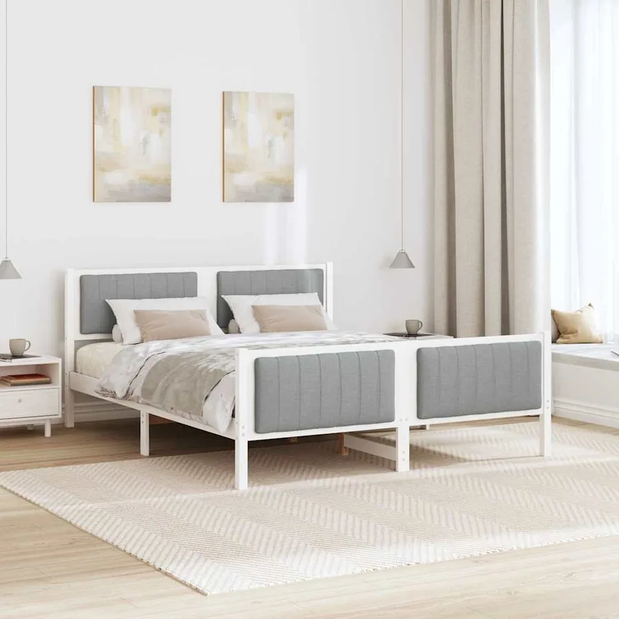 Cadre de lit avec tête de lit Blanc et gris clair 150 x 200 cm - 4