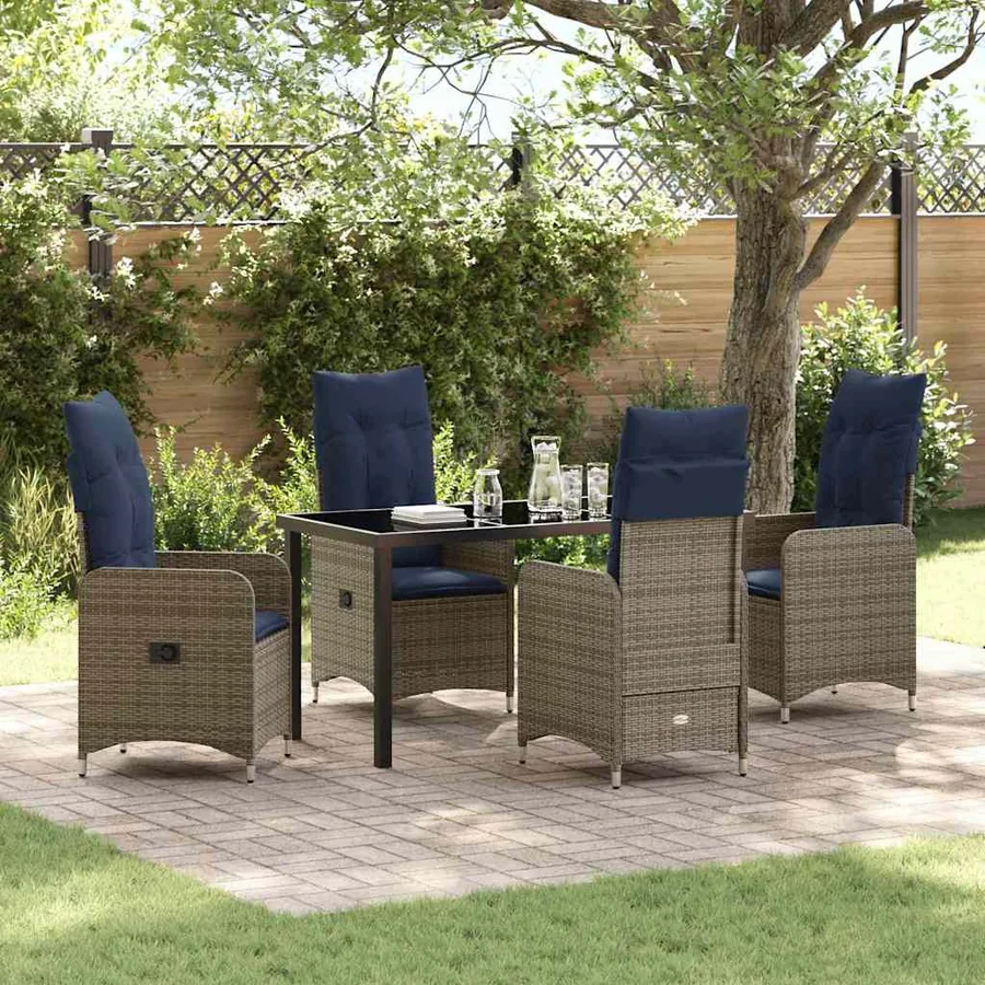 Ensemble table et chaises avec coussin 5 pcs Gris Rotin PE
