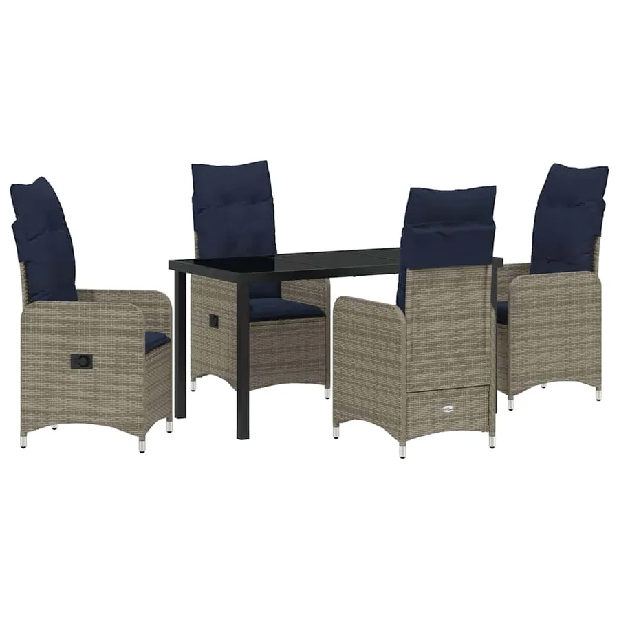 Ensemble table et chaises avec coussin 5 pcs Gris Rotin PE - 2