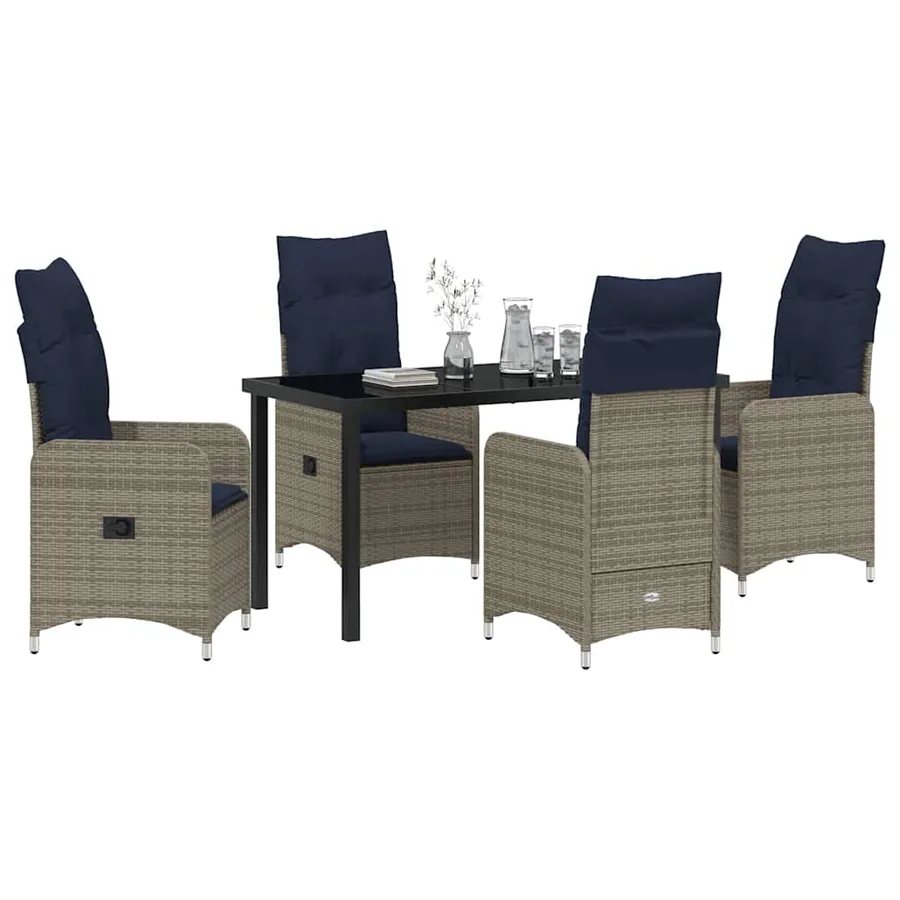 Ensemble table et chaises avec coussin 5 pcs Gris Rotin PE - 3